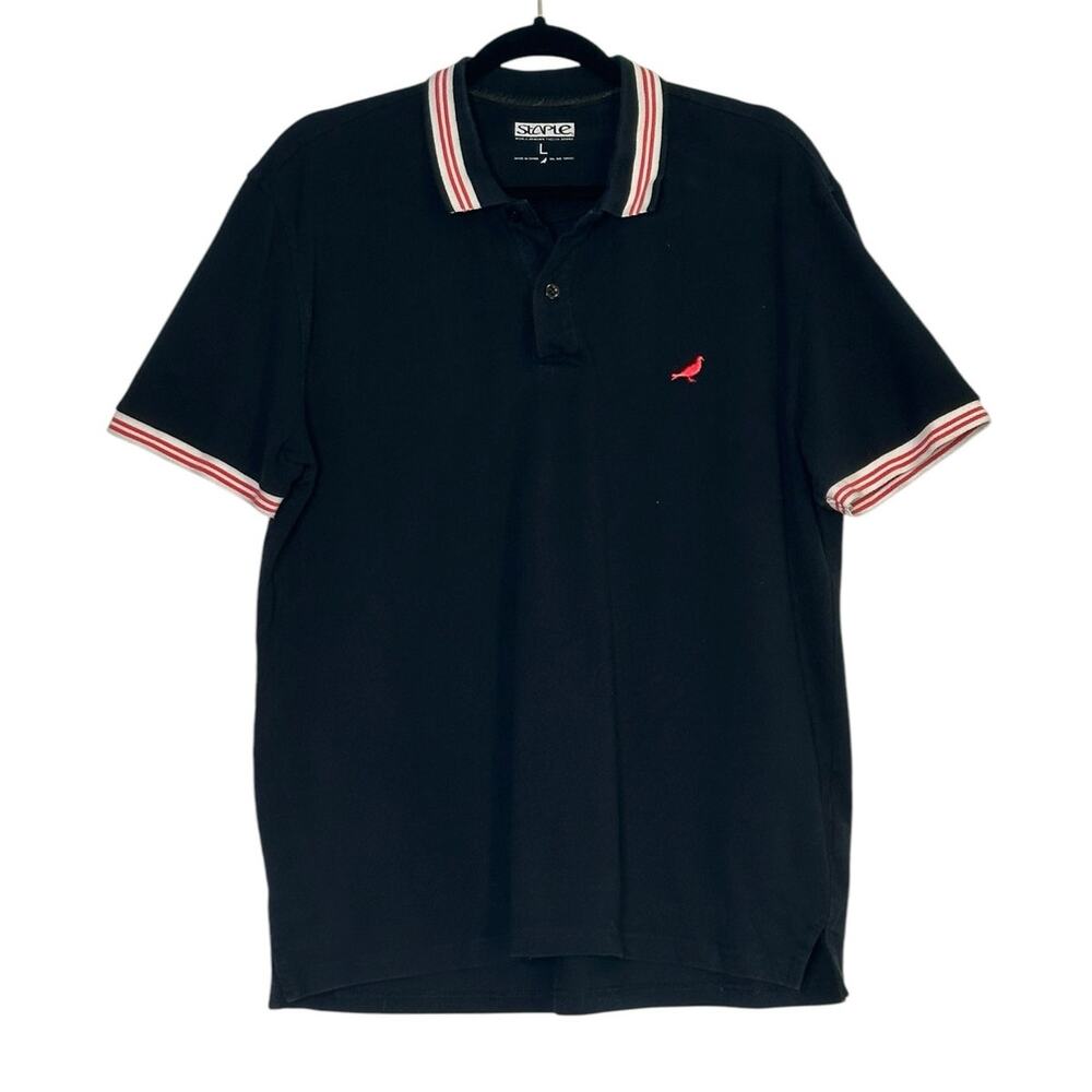 Staple World Reknown Pigeon Brand Black Short Sleeves Polo Shirt size large